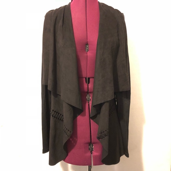 Black Faux Suede Cardigan - Picture 2 of 4